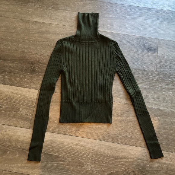Zara Ribbed Knit Viscose Fitted Dark Green High Neck Long Sleeve Sweater Size M - Picture 11 of 11